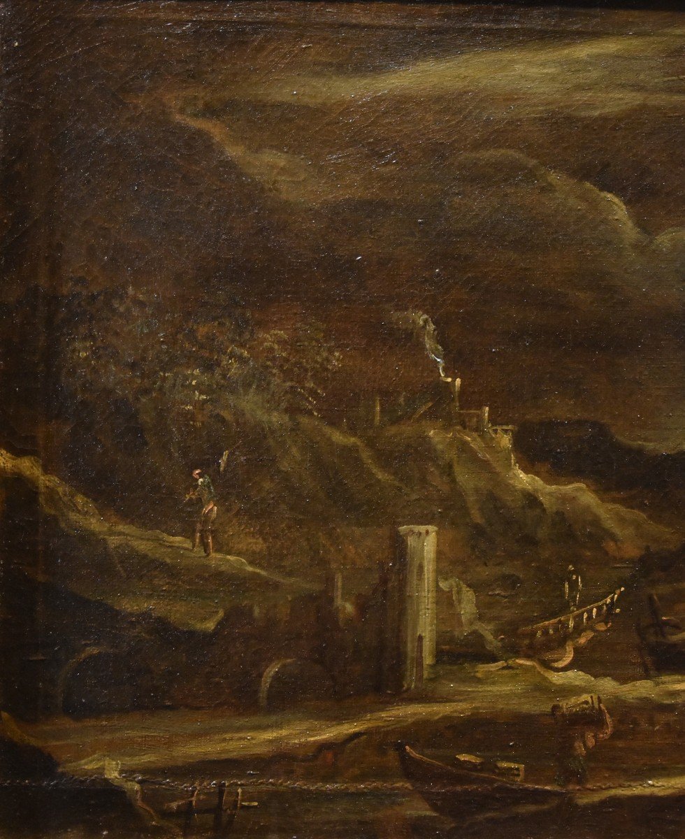 Veduta portuale al chiaro di luna, Giovanni Grevenbroeck  (Paesi Bassi, 1650 ca. – Milano 1699)-photo-1