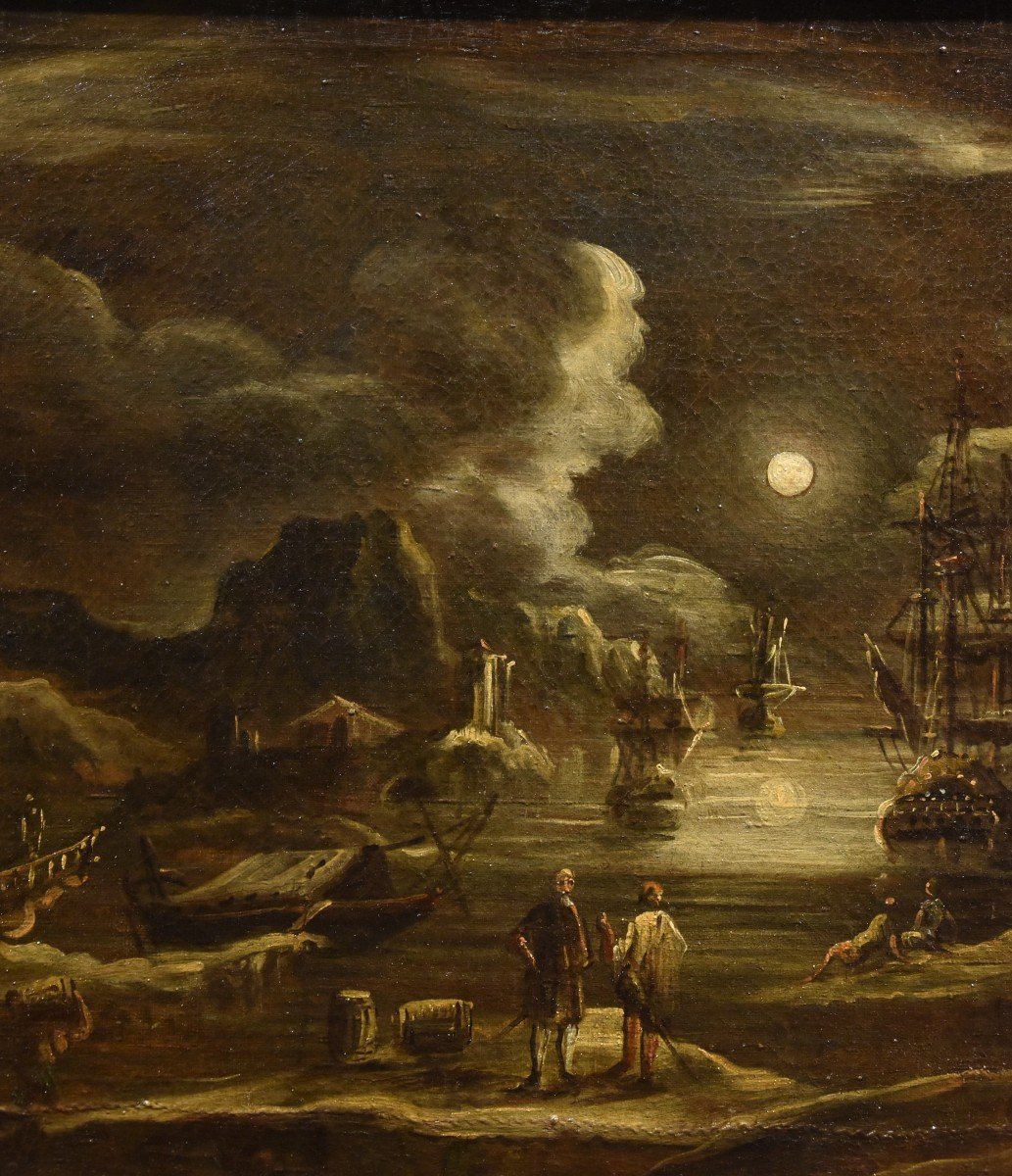 Veduta portuale al chiaro di luna, Giovanni Grevenbroeck  (Paesi Bassi, 1650 ca. – Milano 1699)-photo-3