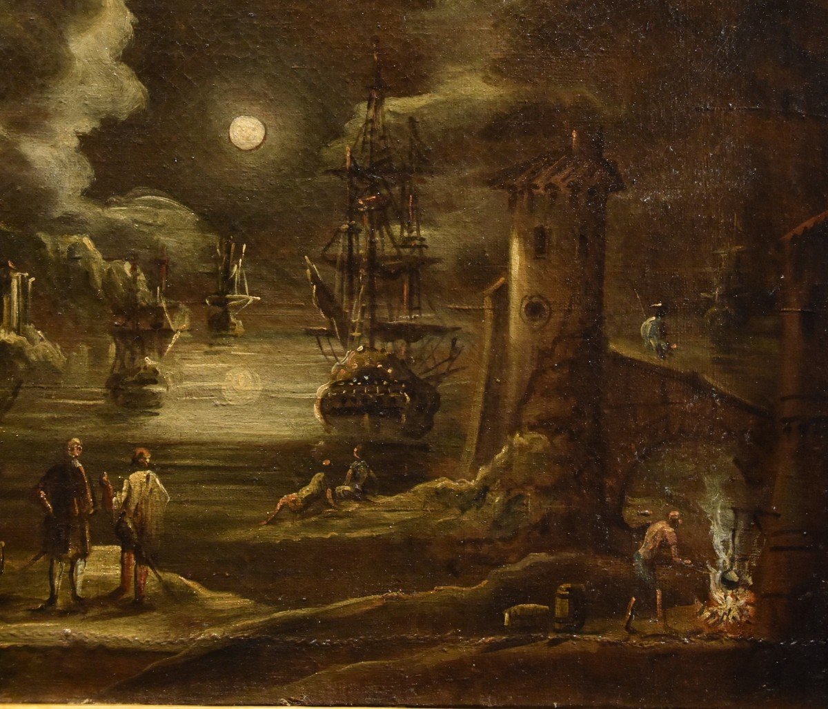 Veduta portuale al chiaro di luna, Giovanni Grevenbroeck  (Paesi Bassi, 1650 ca. – Milano 1699)-photo-5