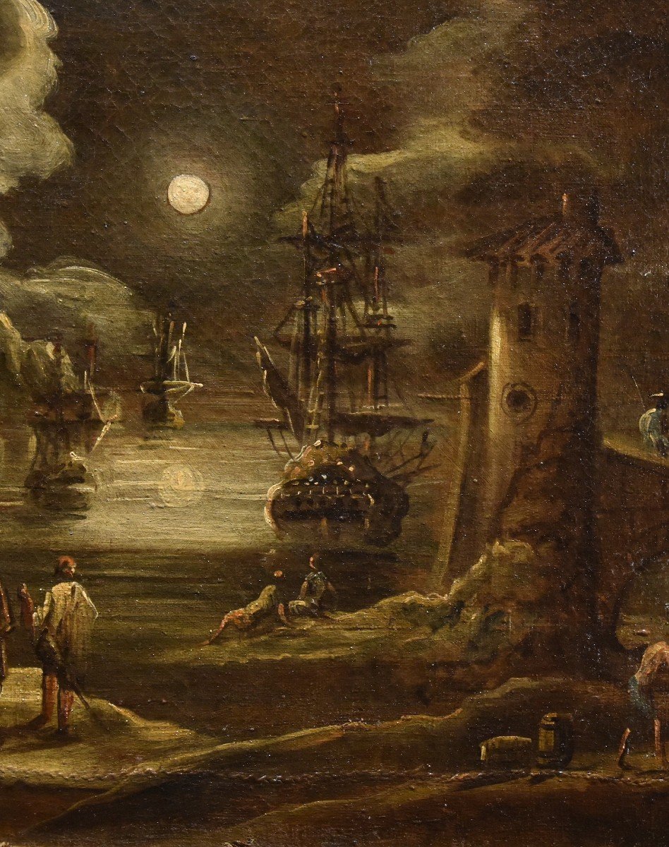 Veduta portuale al chiaro di luna, Giovanni Grevenbroeck  (Paesi Bassi, 1650 ca. – Milano 1699)-photo-6