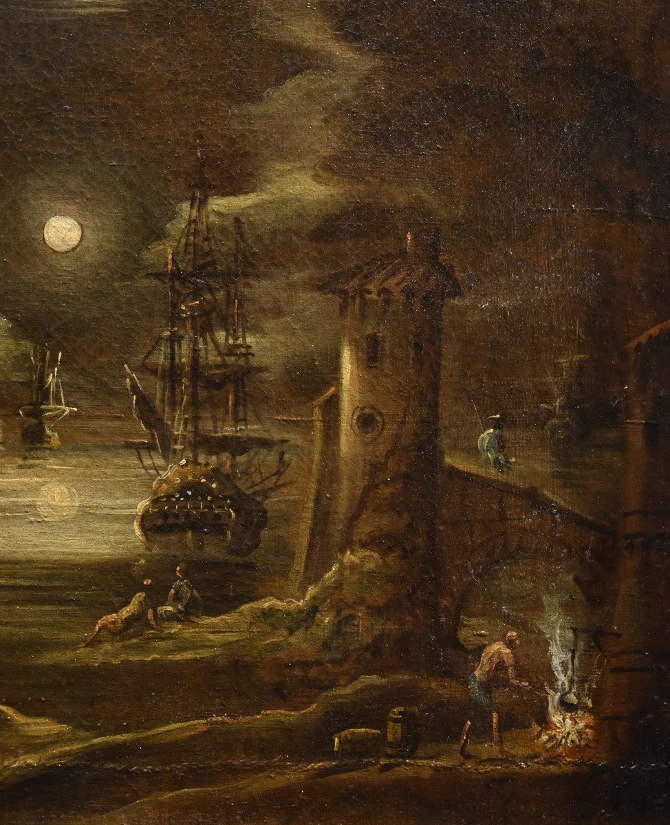 Veduta portuale al chiaro di luna, Giovanni Grevenbroeck  (Paesi Bassi, 1650 ca. – Milano 1699)-photo-7