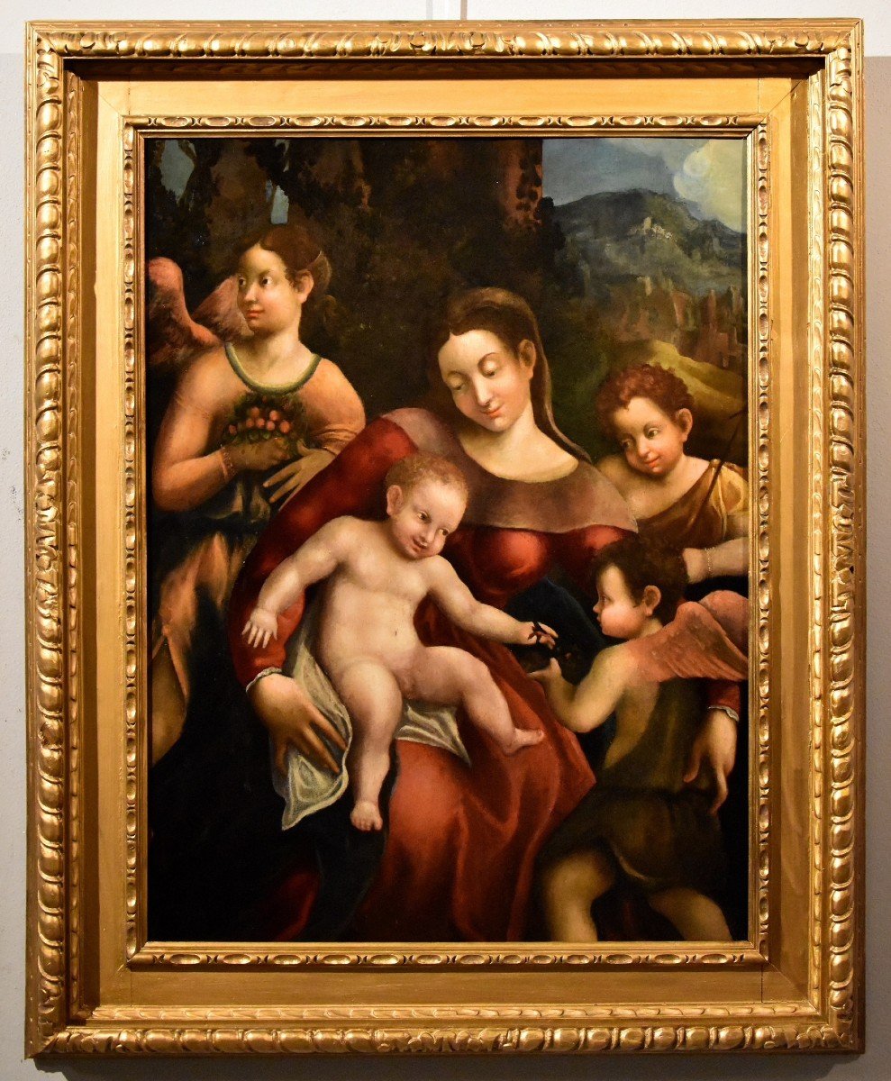 Madonna col Bambino, due angeli e Giovanni Battista, Scuola di Antonio Allegri, Correggio-photo-2