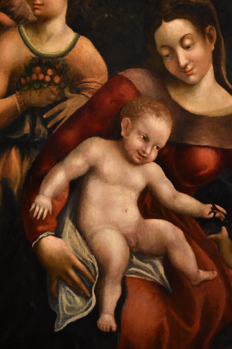 Madonna col Bambino, due angeli e Giovanni Battista, Scuola di Antonio Allegri, Correggio-photo-3