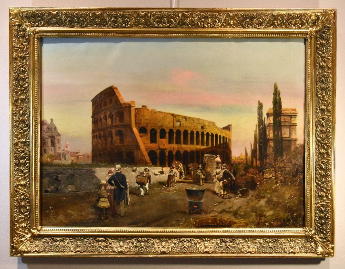 Il Colosseo a Roma al tramonto, Robert Alott (Graz 1850-1910 Vienna) firmato in basso a destra 