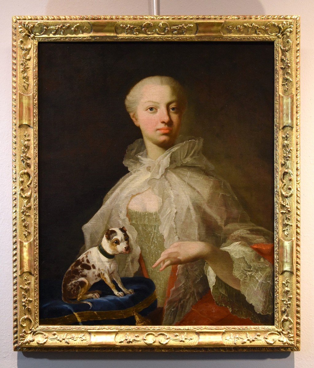 Ritratto di nobildonna con cagnolino, Louis Michel van Loo (Toulon 1707– Parigi 1771)