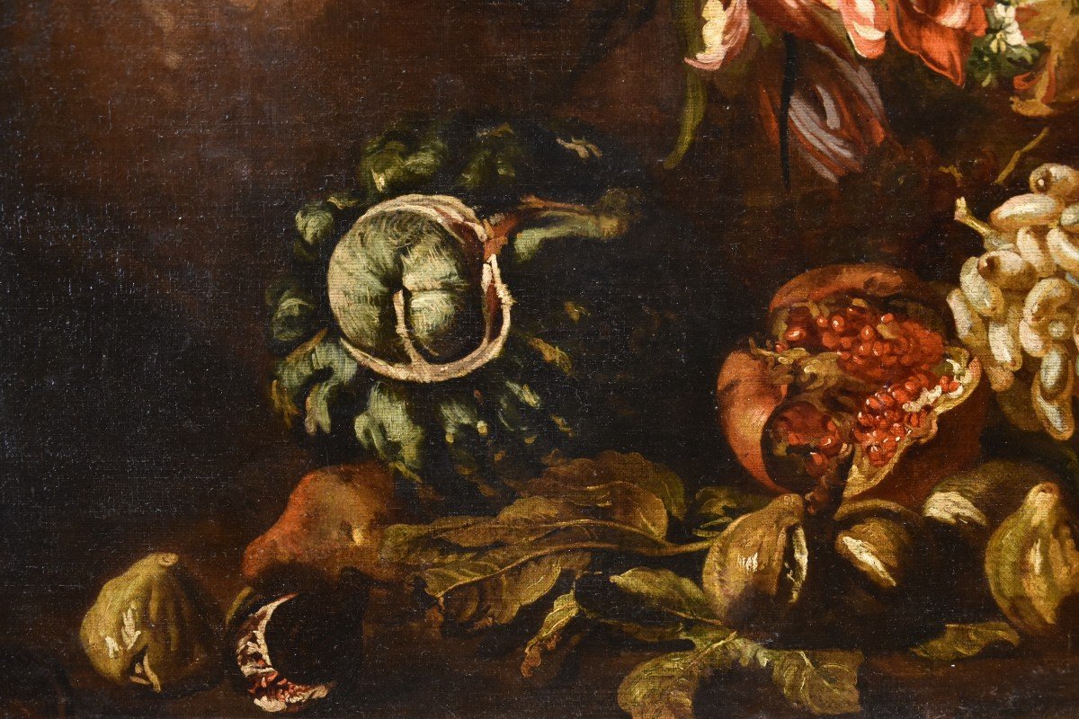 Aniello Ascione (Napoli, notizie dal 1680 al 1708), Natura morta con festone di fiori e frutta-photo-2