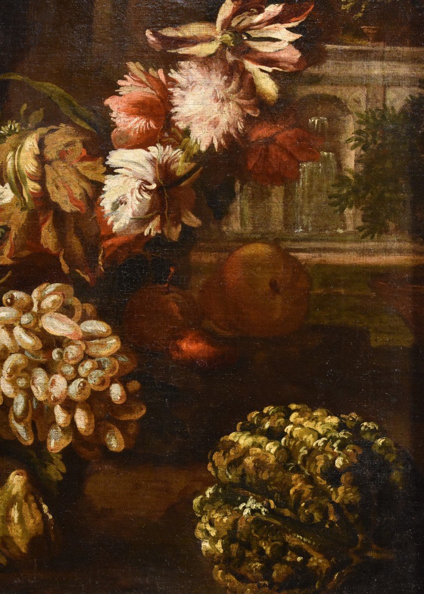 Aniello Ascione (Napoli, notizie dal 1680 al 1708), Natura morta con festone di fiori e frutta-photo-3