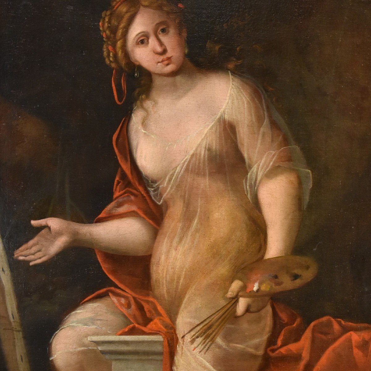 Mattheus Terwesten (L'Aia, 1670 - 1757) Ritratto di fanciulla come allegoria della pittura-photo-3