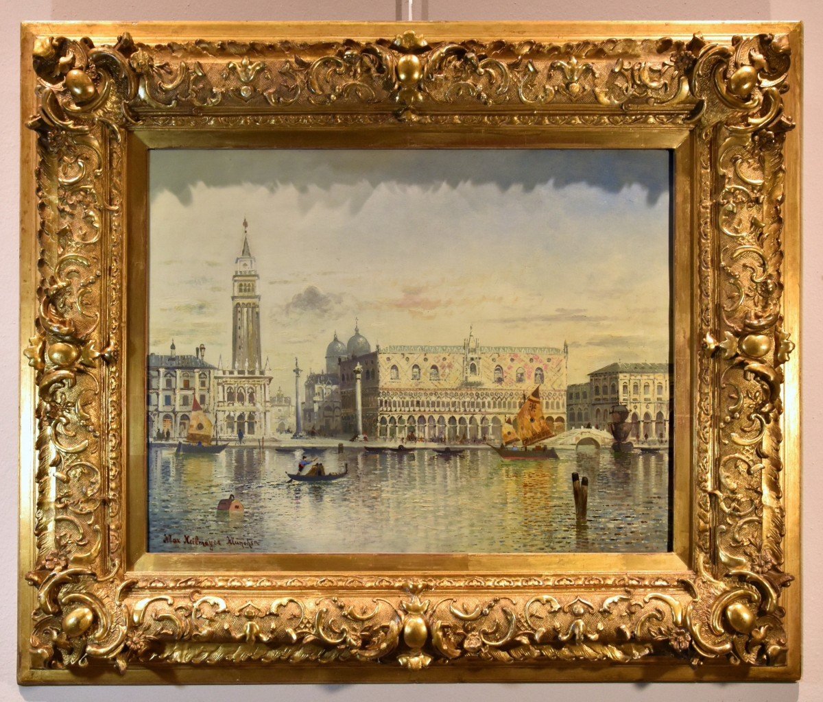 Venezia con Piazzetta San Marco e Palazzo Ducale, Maximilian Heilmaier (1869 - 1923) FIRMATO