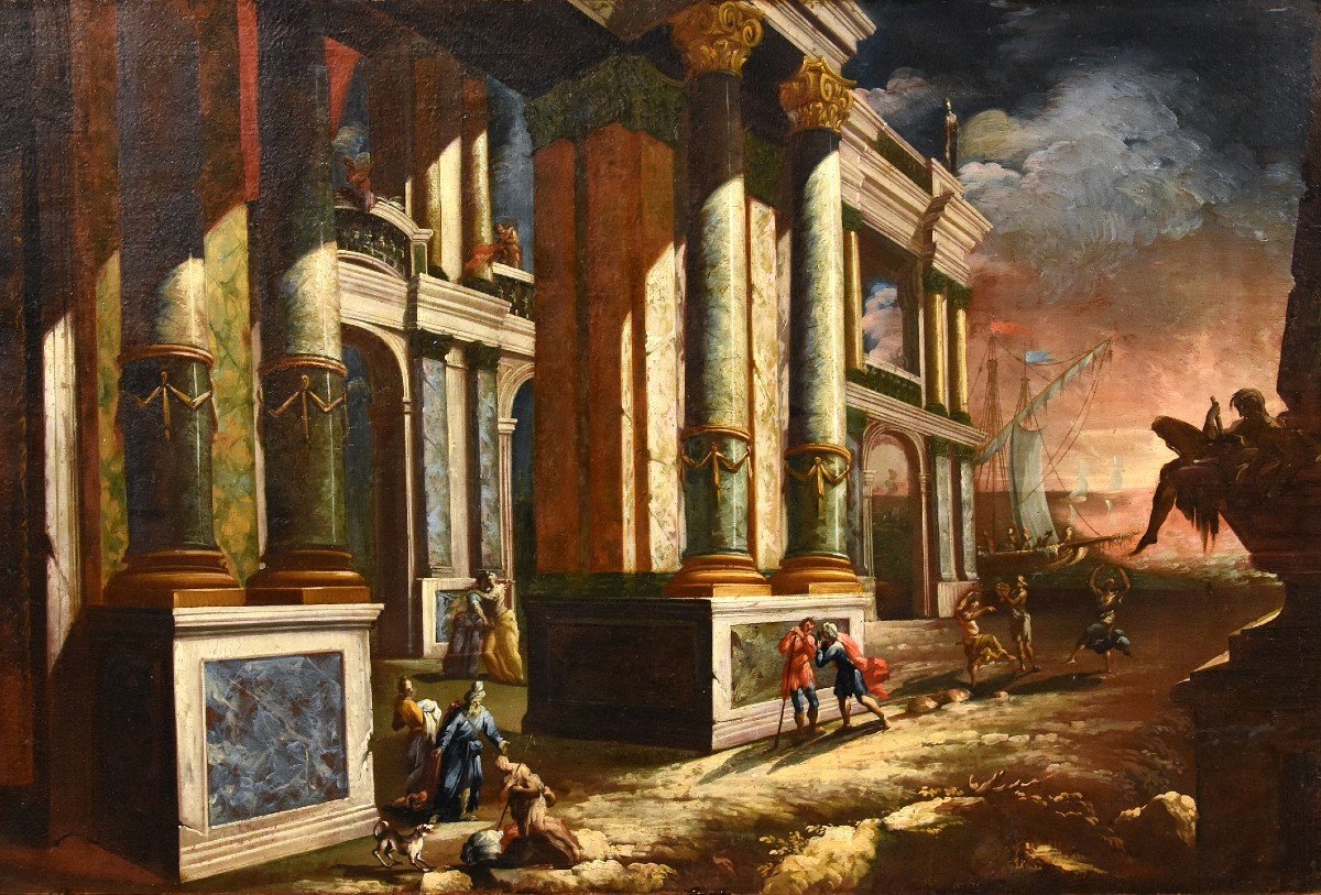 Veduta costiera con capriccio architettonico, Jacob Ferdinand Saeys (Anversa 1658 –  1726)