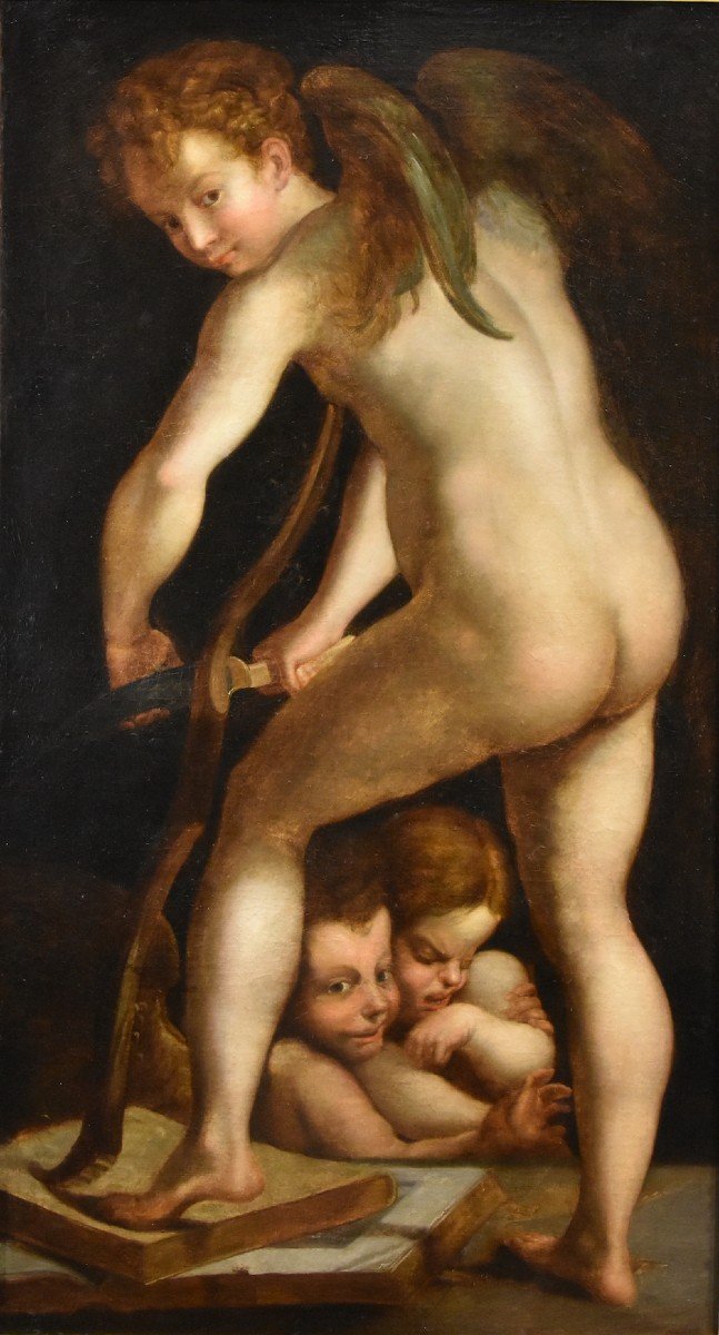 Amore che fabbrica l’arco, Francesco Mazzola, detto IL PARMIGIANINO (Parme, 1503 - 1540) Seguac