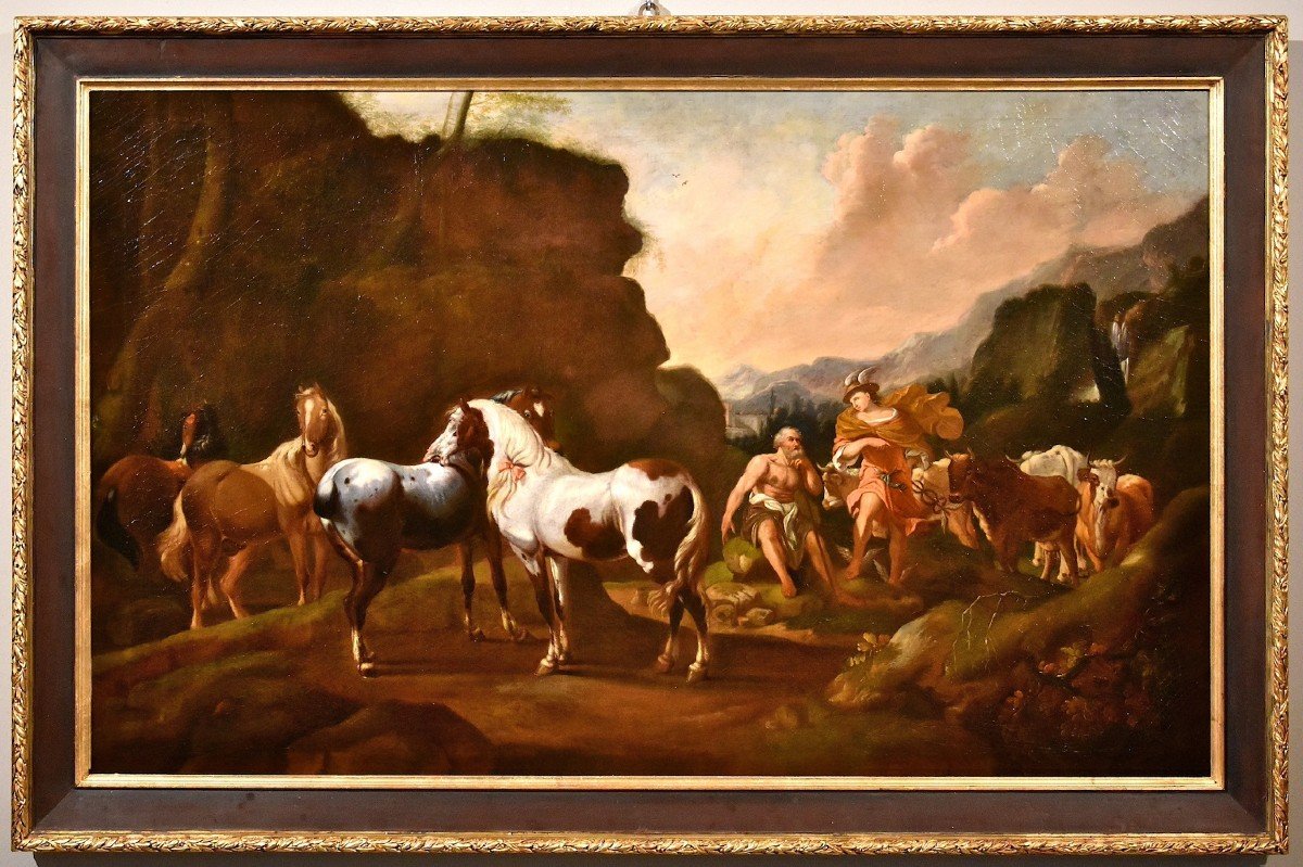 Paesaggio con il mito di Mercurio e Batto, Johann Heinrich Roos (1631 - 1685)-photo-2