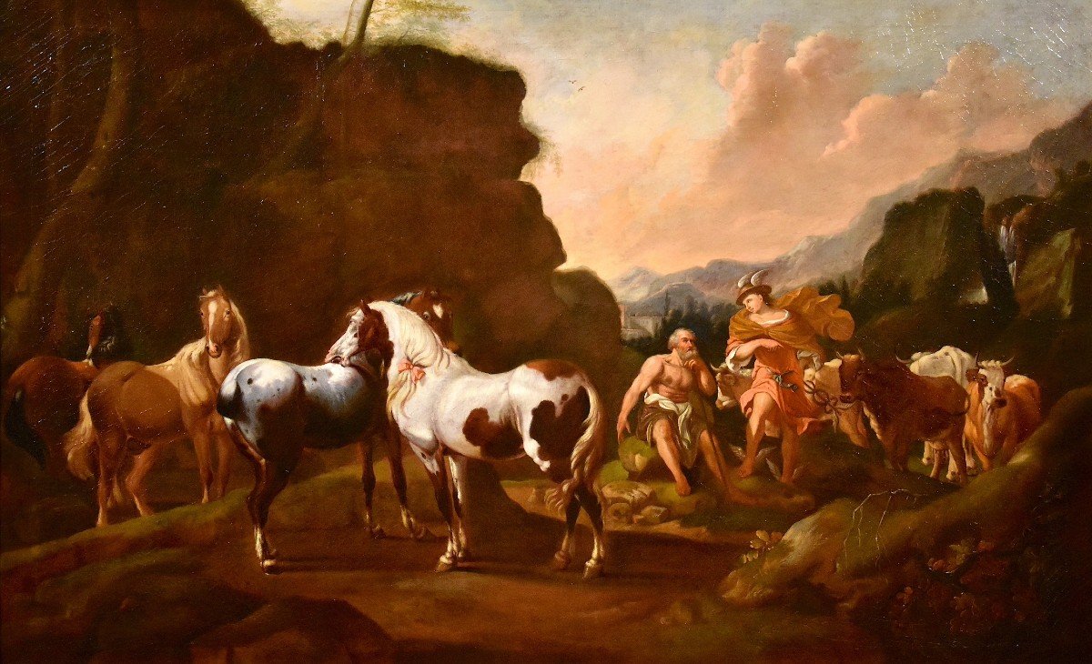 Paesaggio con il mito di Mercurio e Batto, Johann Heinrich Roos (1631 - 1685)