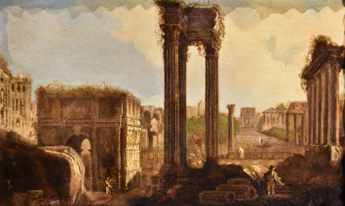 Coppia di vedute romane con rovine antiche, Hubert Robert (Parigi, 1733 – Parigi, 1808)-photo-2