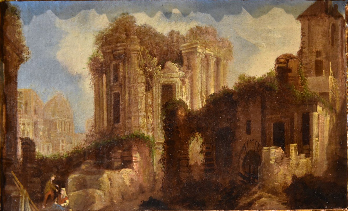 Coppia di vedute romane con rovine antiche, Hubert Robert (Parigi, 1733 – Parigi, 1808)-photo-3