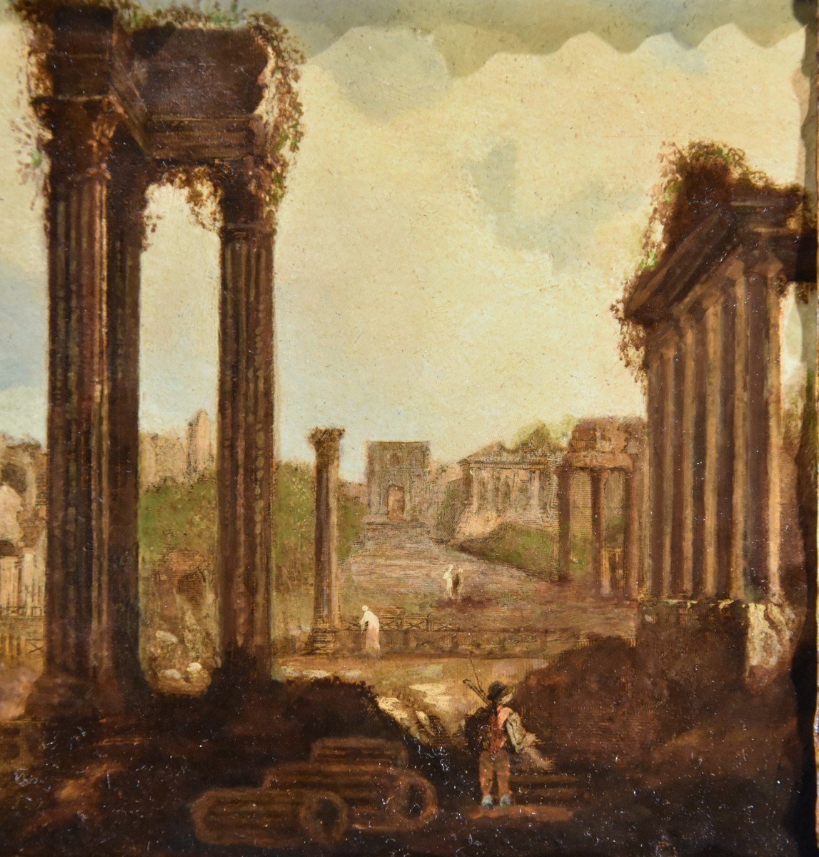 Coppia di vedute romane con rovine antiche, Hubert Robert (Parigi, 1733 – Parigi, 1808)-photo-3