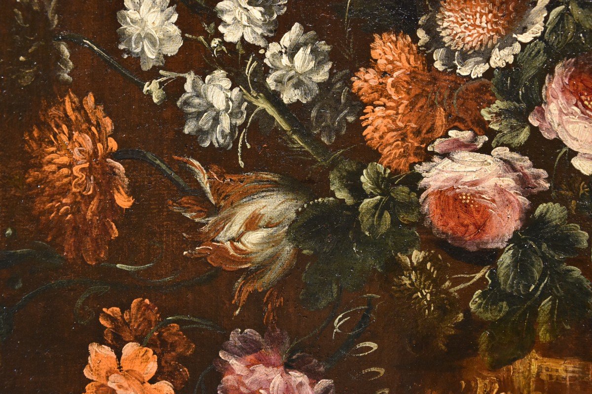 Andrea Scacciati (Firenze 1642–1710) Composizione di fiori entro vaso sbalzato (1 di 3)-photo-4