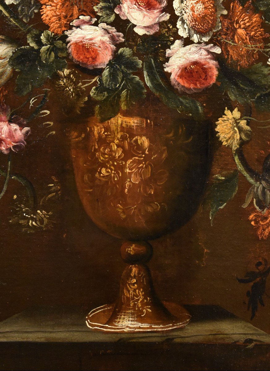 Andrea Scacciati (Firenze 1642–1710) Composizione di fiori entro vaso sbalzato (1 di 3)-photo-6