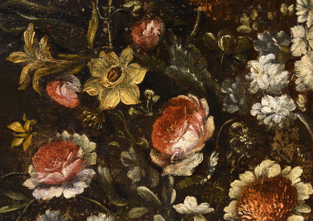 Andrea Scacciati (Firenze 1642 – 1710) Composizione di fiori entro vaso sbalzato (2 di 3)-photo-2