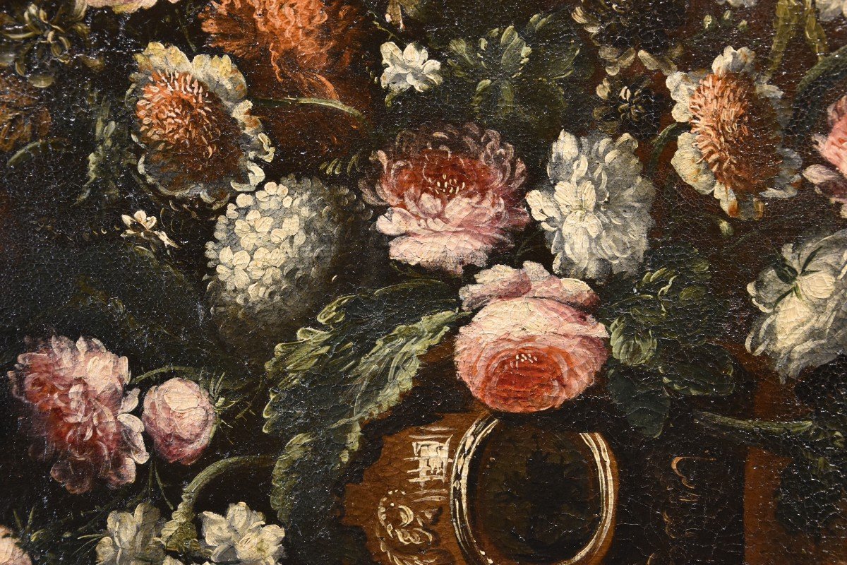 Andrea Scacciati (Firenze 1642 – 1710) Composizione di fiori entro vaso sbalzato (3 di 3)-photo-1