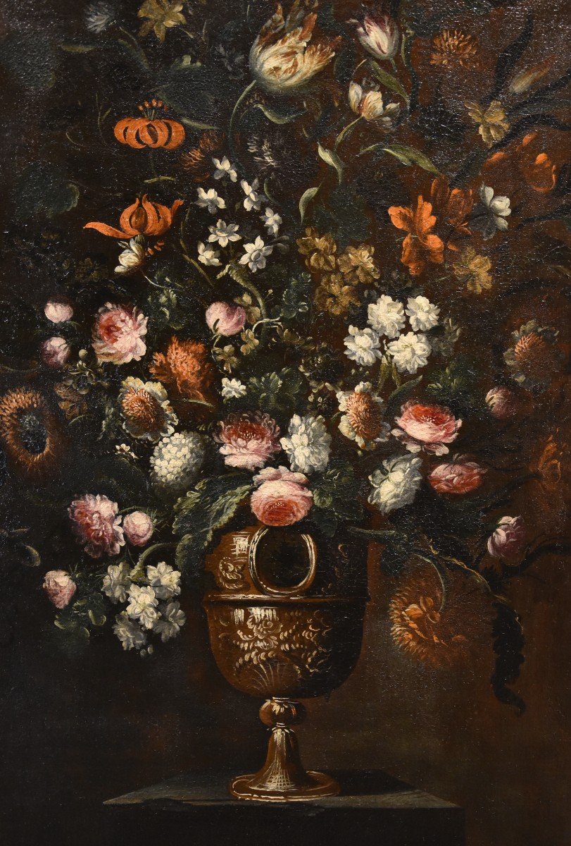 Andrea Scacciati (Firenze 1642 – 1710) Composizione di fiori entro vaso sbalzato (3 di 3)-photo-6