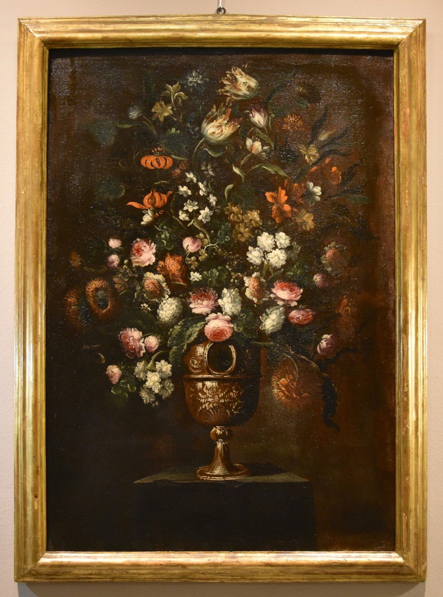 Andrea Scacciati (Firenze 1642 – 1710) Composizione di fiori entro vaso sbalzato (3 di 3)