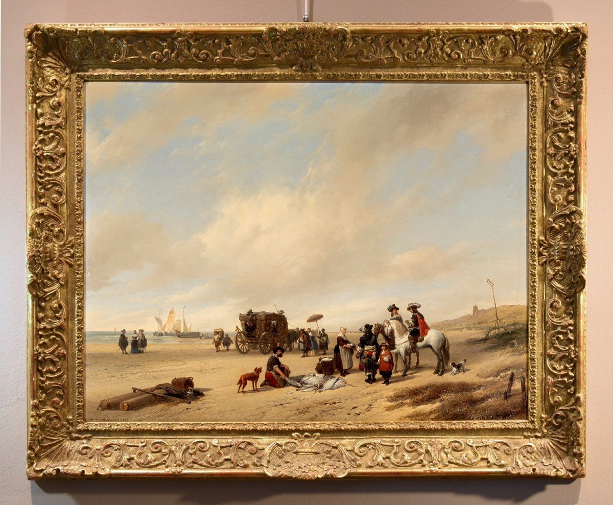 La spiaggia di Scheveningen, Hubertus van Hove (L’Aia, 1814 - Anversa, 1865)-photo-2