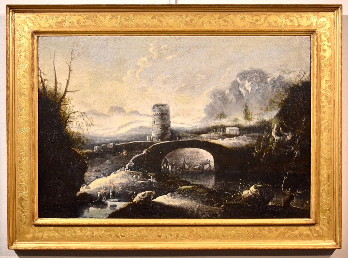 Paesaggio invernale fantastico con ponte, Hans de Jode (L'Aia, 1630 – Vienna, 1663)-photo-2