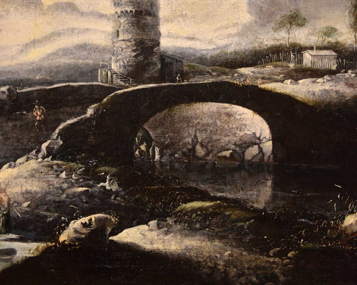 Paesaggio invernale fantastico con ponte, Hans de Jode (L'Aia, 1630 – Vienna, 1663)-photo-1