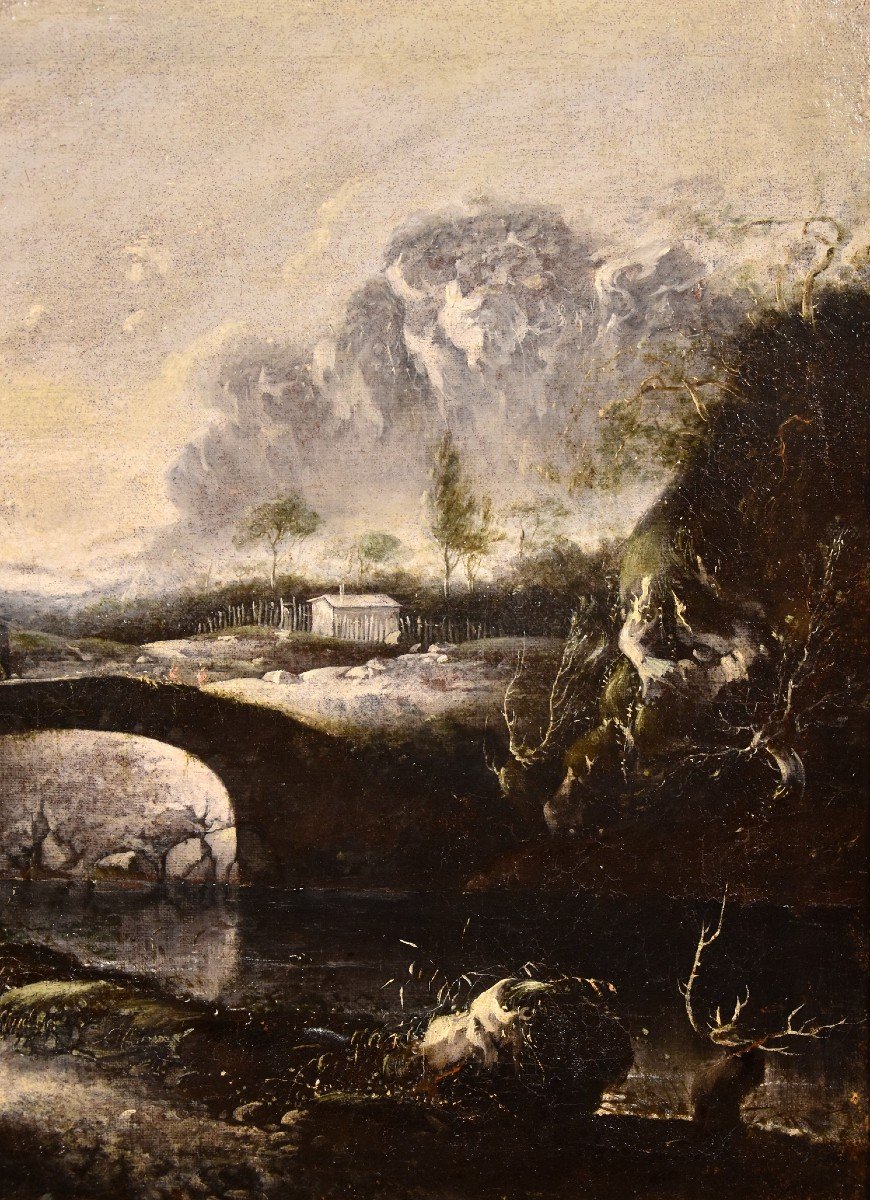 Paesaggio invernale fantastico con ponte, Hans de Jode (L'Aia, 1630 – Vienna, 1663)-photo-2