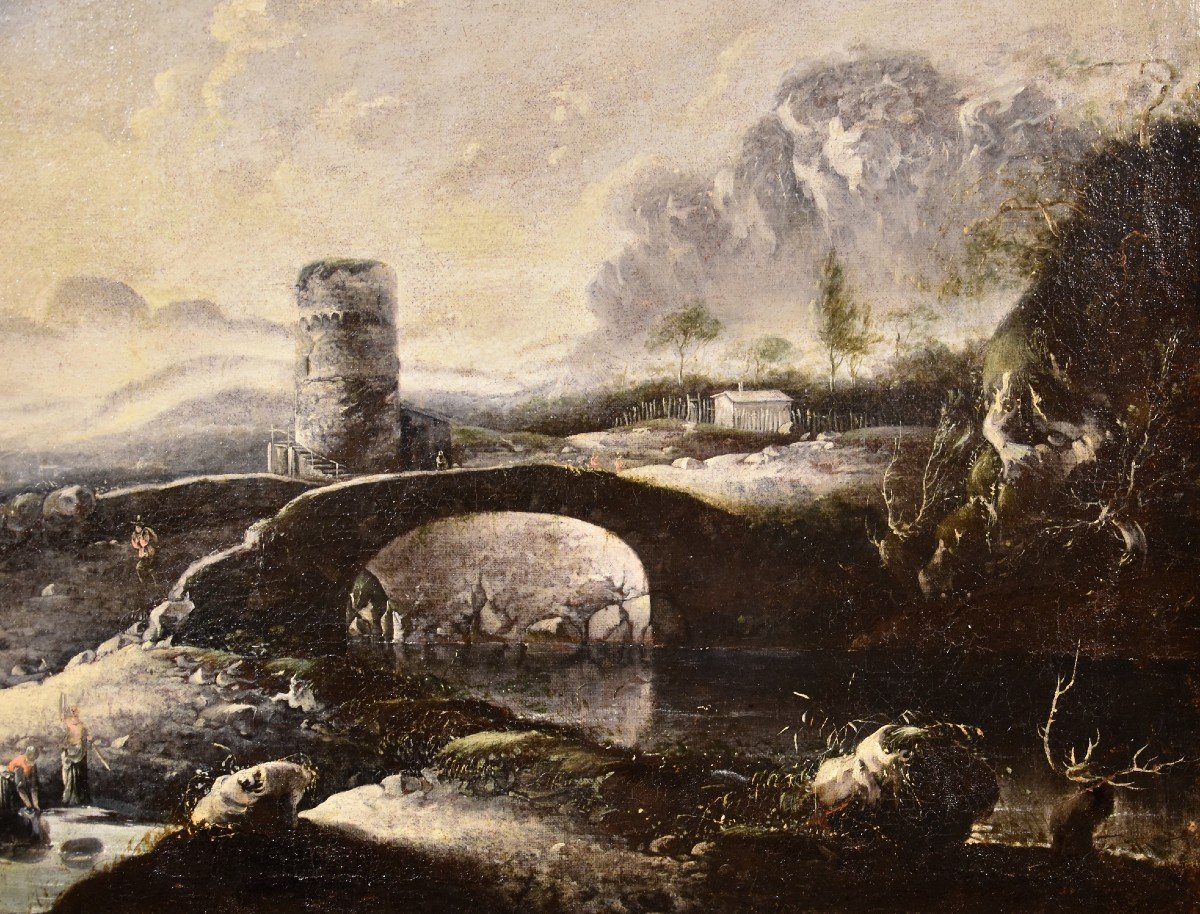 Paesaggio invernale fantastico con ponte, Hans de Jode (L'Aia, 1630 – Vienna, 1663)-photo-4