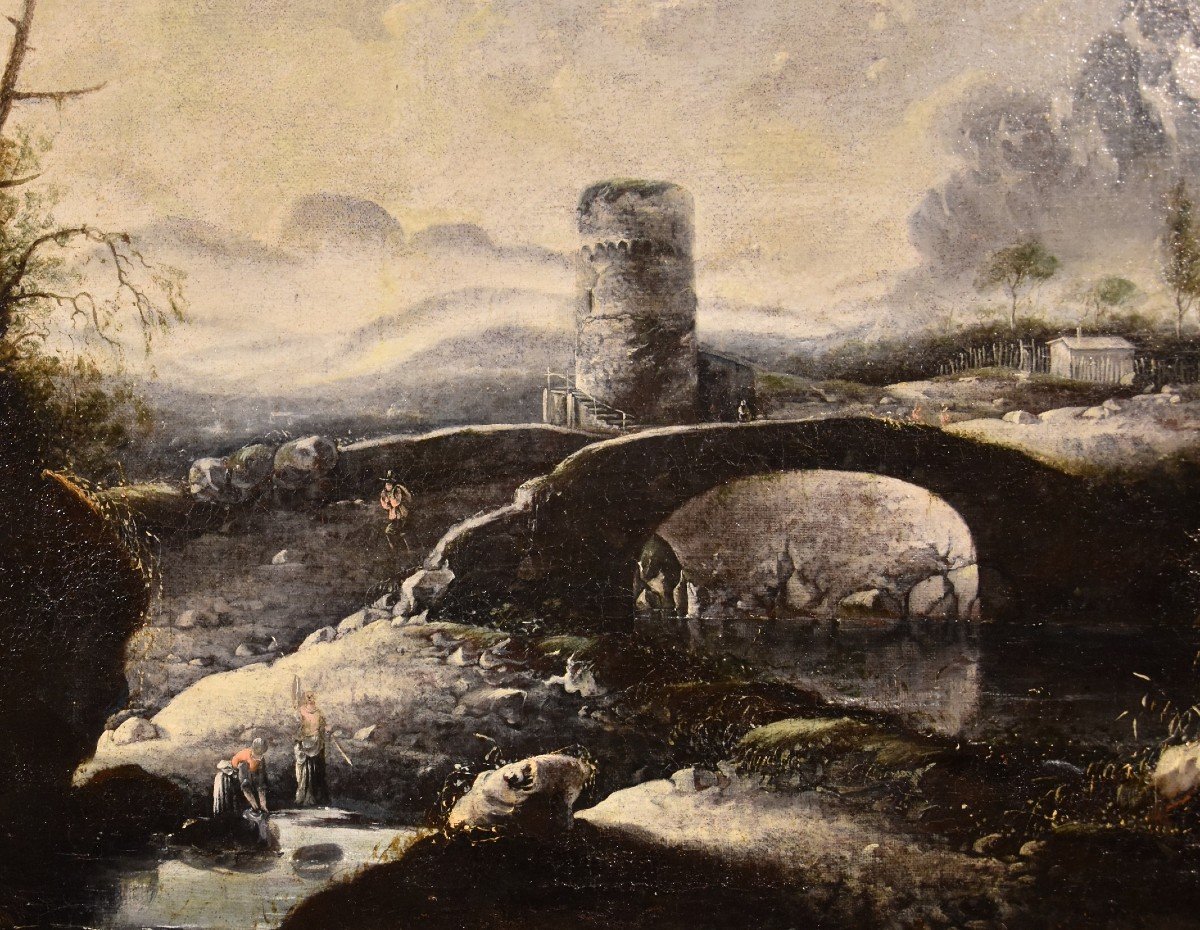 Paesaggio invernale fantastico con ponte, Hans de Jode (L'Aia, 1630 – Vienna, 1663)-photo-5