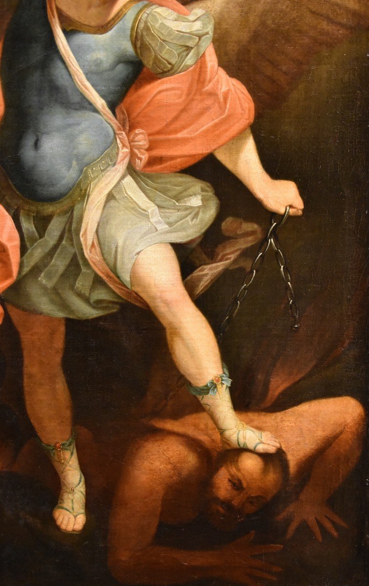 L’Arcangelo Michele, Guido Reni (Bologna 1575 - 1642) Bottega/Seguace di-photo-3