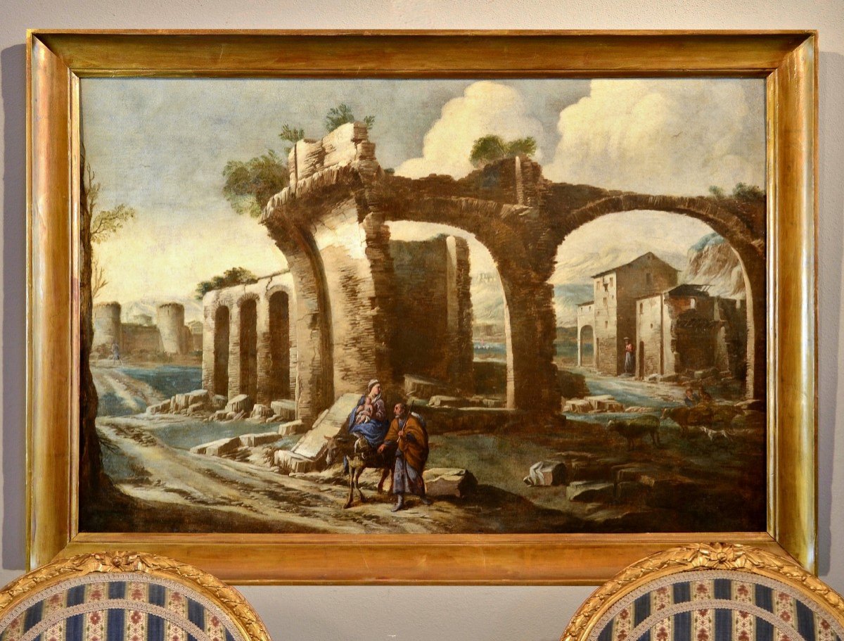 Antonio Travi (Sestri Ponente 1608 - Genova 1665), Paesaggio con rovine e scena biblica-photo-2