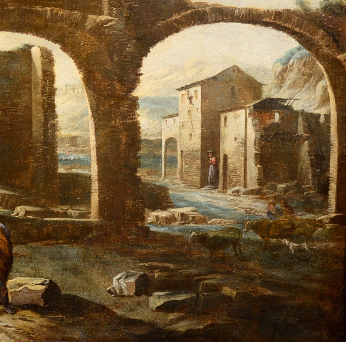 Antonio Travi (Sestri Ponente 1608 - Genova 1665), Paesaggio con rovine e scena biblica-photo-4