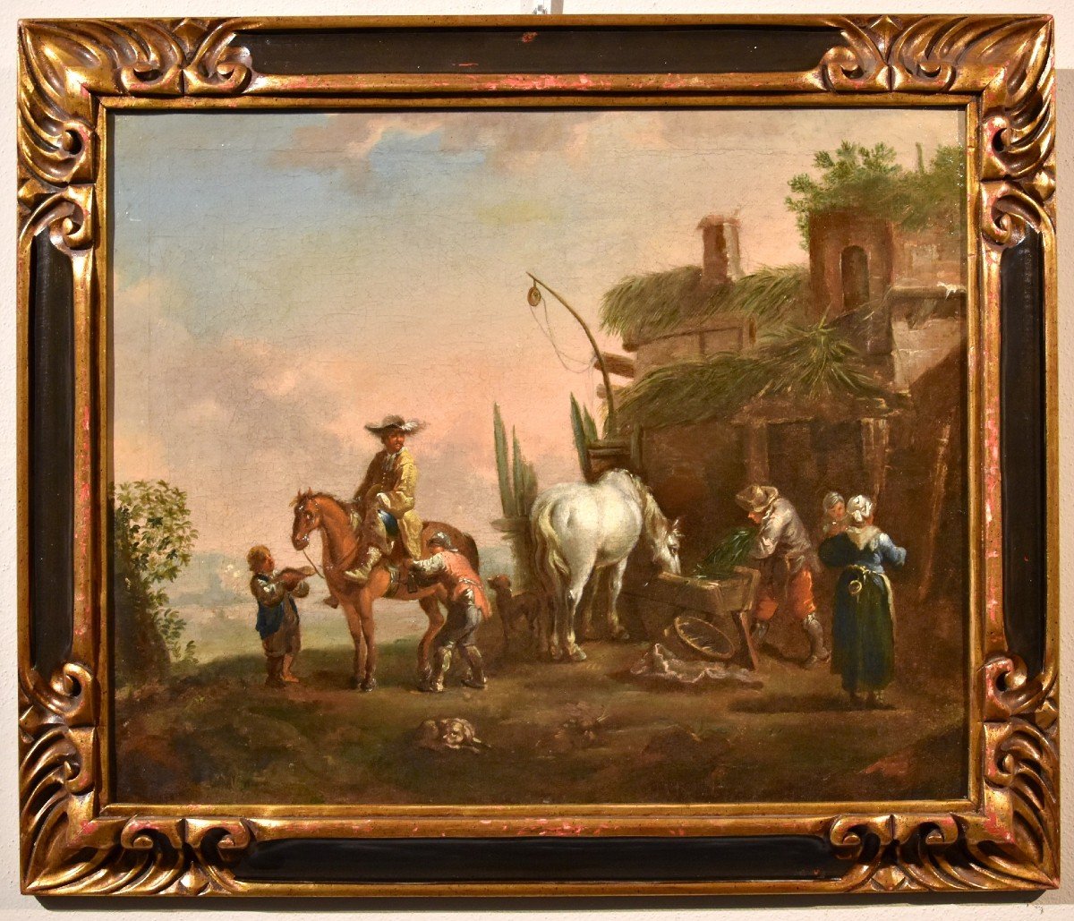 La sosta di un cavaliere, Simon Johannes van Douw (Anversa 1630 circa - 1677 circa) seguace di-photo-2