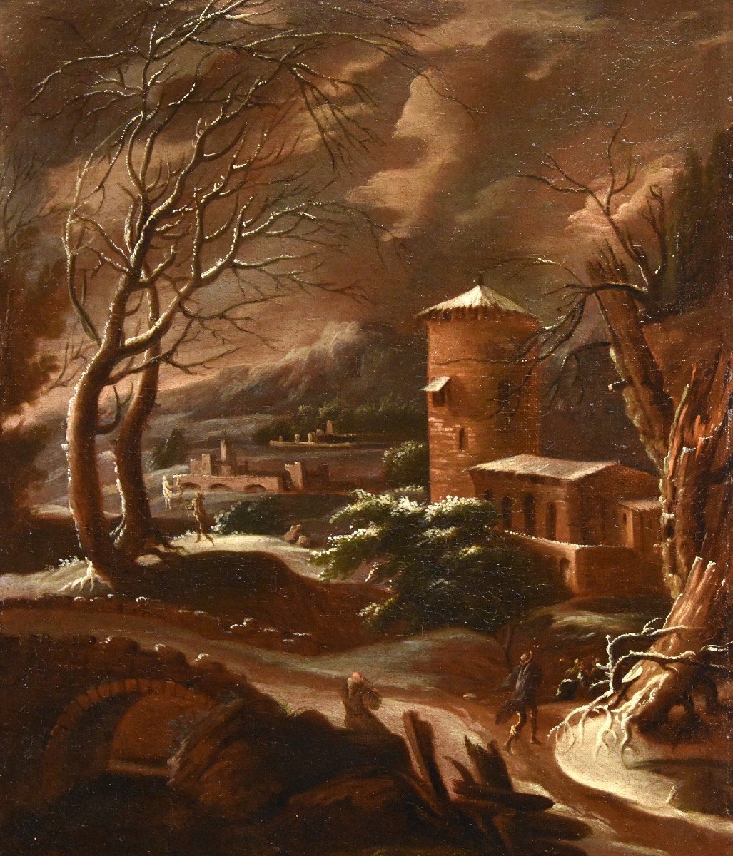 Paesaggio invernale, Francesco Foschi (Ancona, 1710 - Roma, 1780) Attribuibile-photo-3