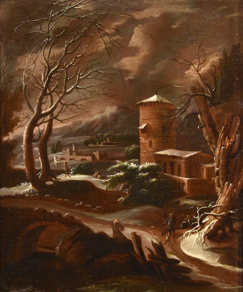 Paesaggio invernale, Francesco Foschi (Ancona, 1710 - Roma, 1780) Attribuibile