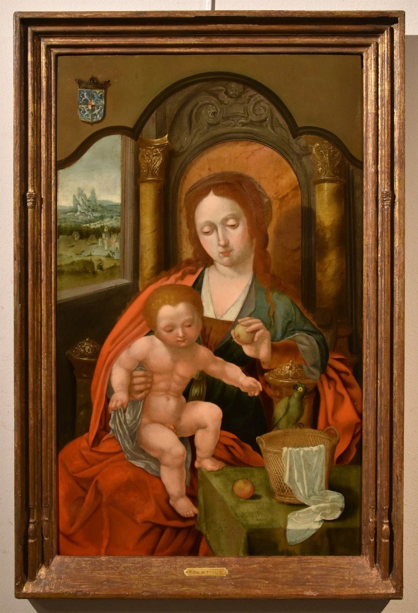 Madonna in trono con Bambino, Maestro del Pappagallo (Anversa, primi del XVI secolo), seguace-photo-2