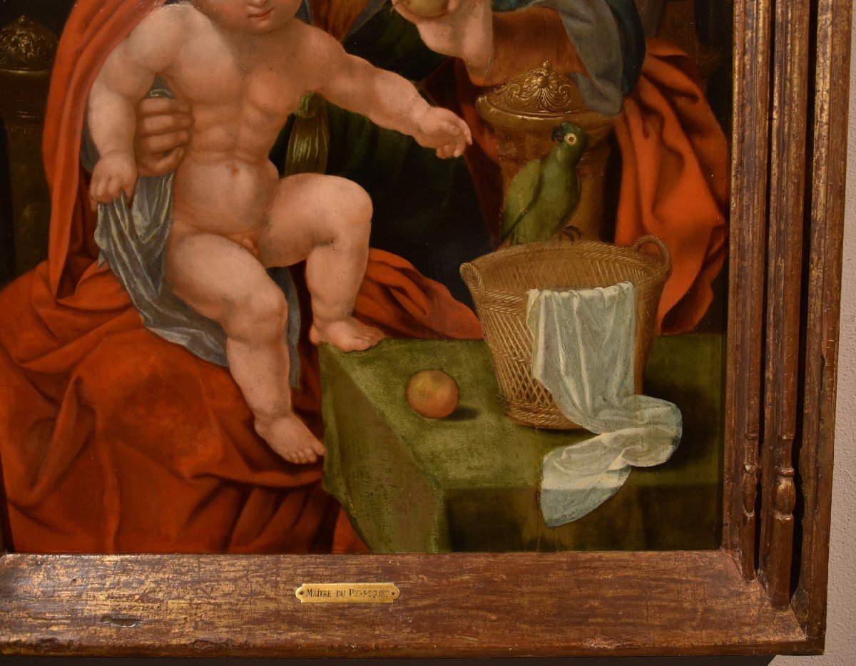 Madonna in trono con Bambino, Maestro del Pappagallo (Anversa, primi del XVI secolo), seguace-photo-6