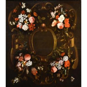 Ghirlanda di fiori con cartiglio, Frans van Everbroeck (Anversa, 1628 – Londra 1693) 