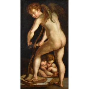 Amore che fabbrica l’arco, Francesco Mazzola, detto IL PARMIGIANINO (Parme, 1503 - 1540) Seguac