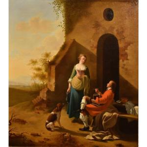 Scena galante all’ingresso di una locanda, Jan Vermeer d'Utrecht (Vers 1630 - 1692)