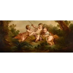 Putti come pescatori, Francois Boucher (Parigi, 1703 - 1770) scuola di