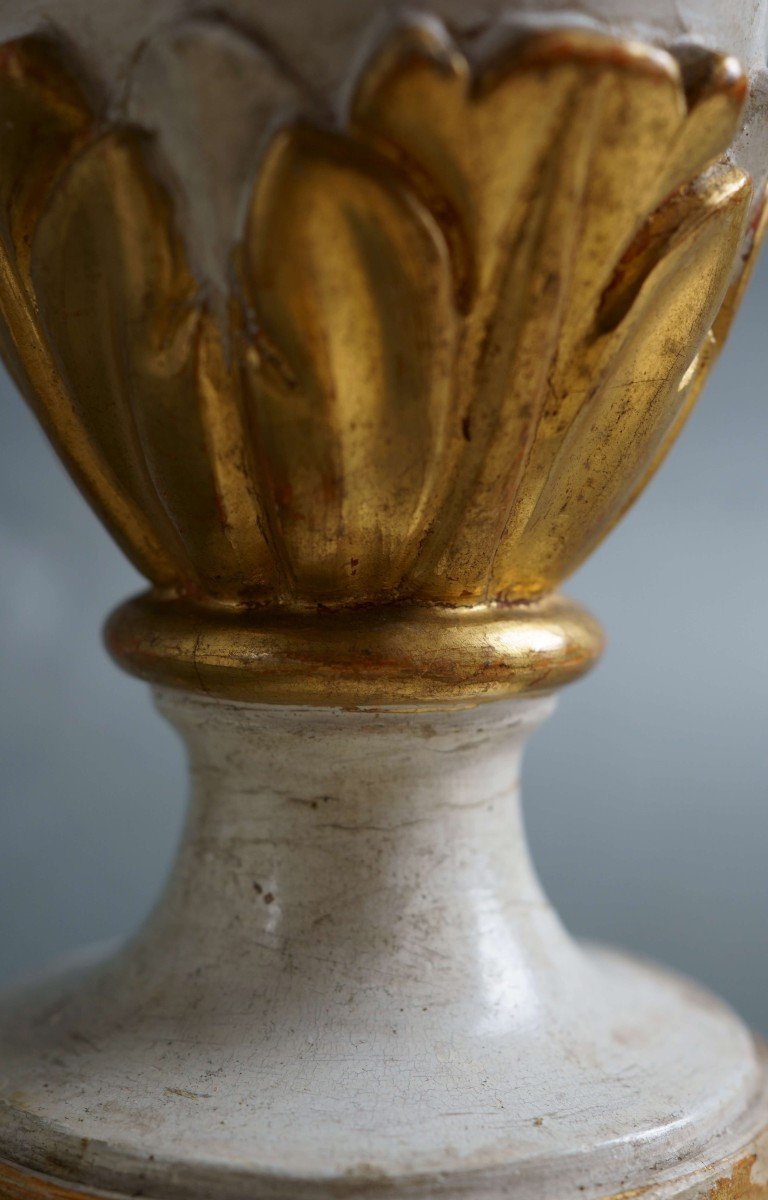 Coppia di Vasi da Altare Legno Laccato e Dorato XVIII secolo-photo-2