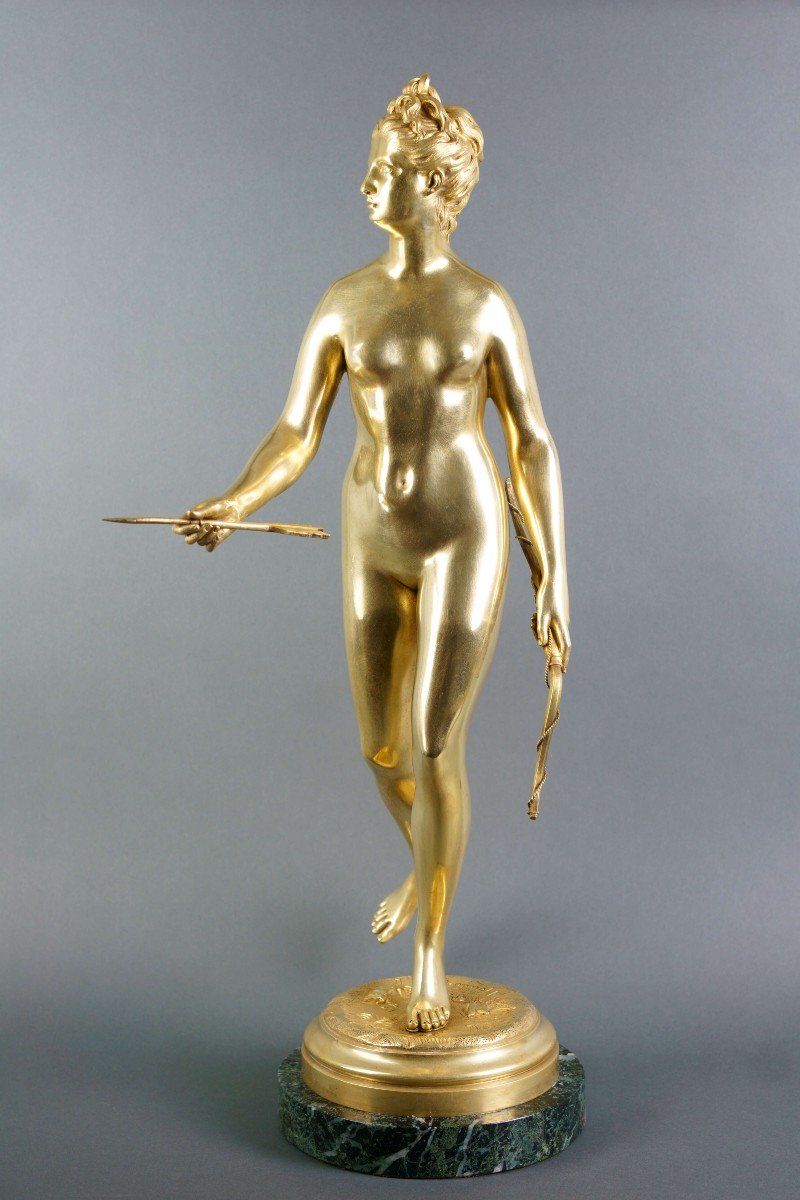 Grande Scultura Statua in Bronzo Dorata Diana Cacciatrice dopo Houdon XIX 