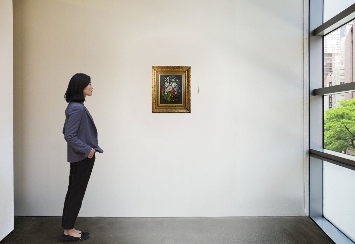 Joseph Durieux Natura Morta con Fiori e Farfalla Scuola Fiamminga del XIX secolo-photo-1