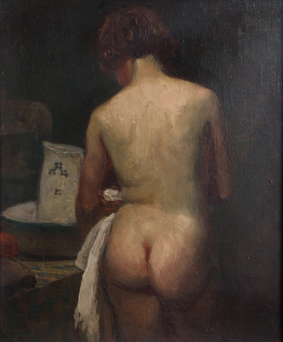 Pierre Vaillant (1878-1939), "La toilette", Nudo femminile, Scuola Moderna