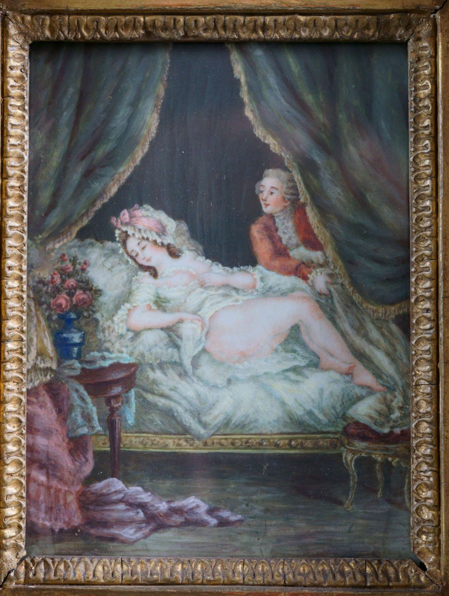 Grande Miniatura Erotica in Cornice Dorata circa 1860-photo-2