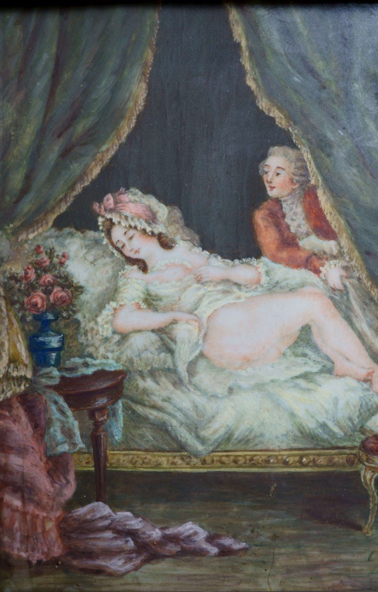 Grande Miniatura Erotica in Cornice Dorata circa 1860-photo-3